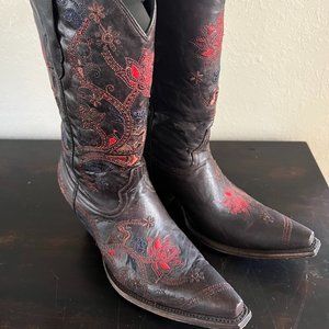 Lucchese Women's Cowboy Boots - Gardenia Floral Tabacco Oklahoma Calf Size 10.5
